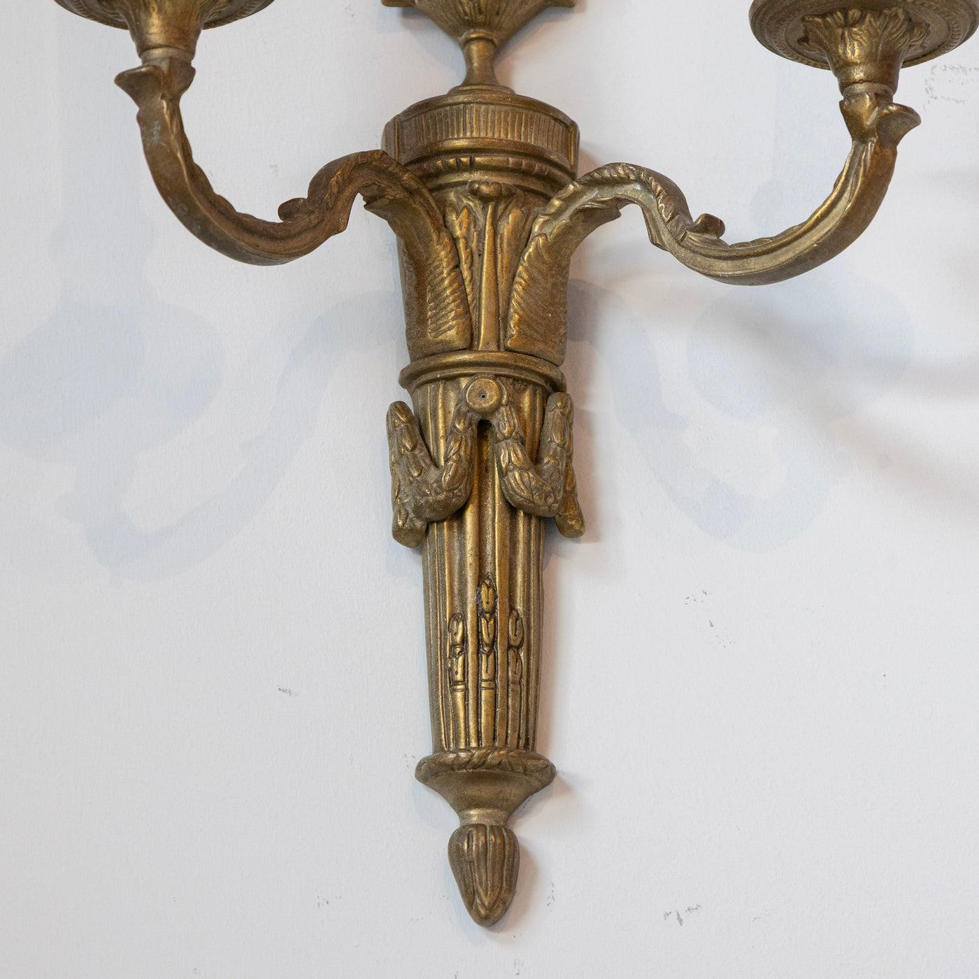 Pair of Louis XVI Dark Brass Wall Sconces – Urn Finial & Laurel Carvings
