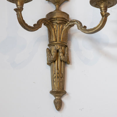 Pair of Louis XVI Dark Brass Wall Sconces – Urn Finial & Laurel Carvings