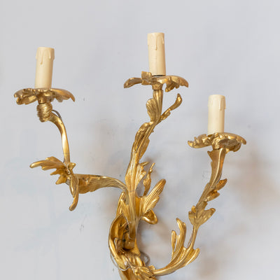 Louis XV Gilded Sconce – Bright Gold with Leaf Carved Frame - Wired Sconces | Le Chateau (Atlanta, GA) • 4