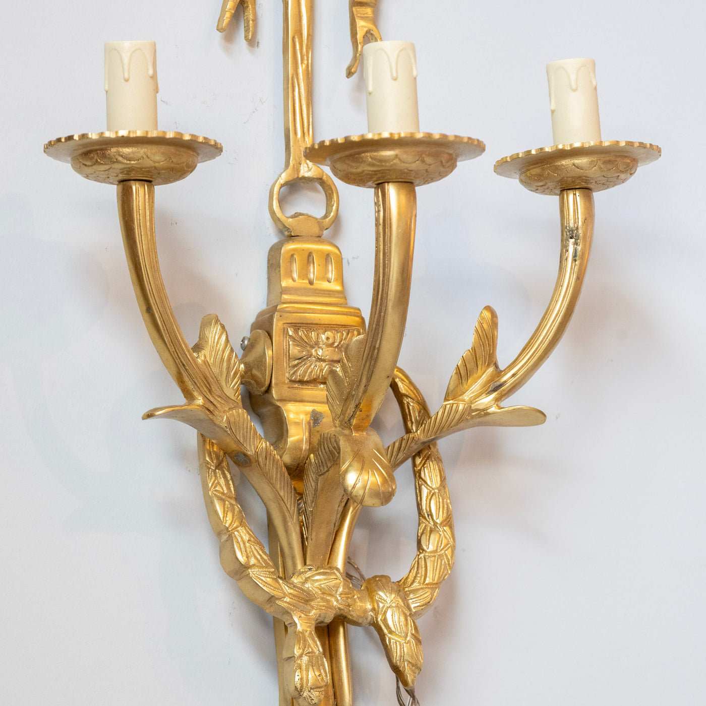 Pair of Louis XVI Grand Gilded Wall Sconces – Bright Gold with Bow Frame - Wired Sconces | Le Chateau (Atlanta, GA) • 5