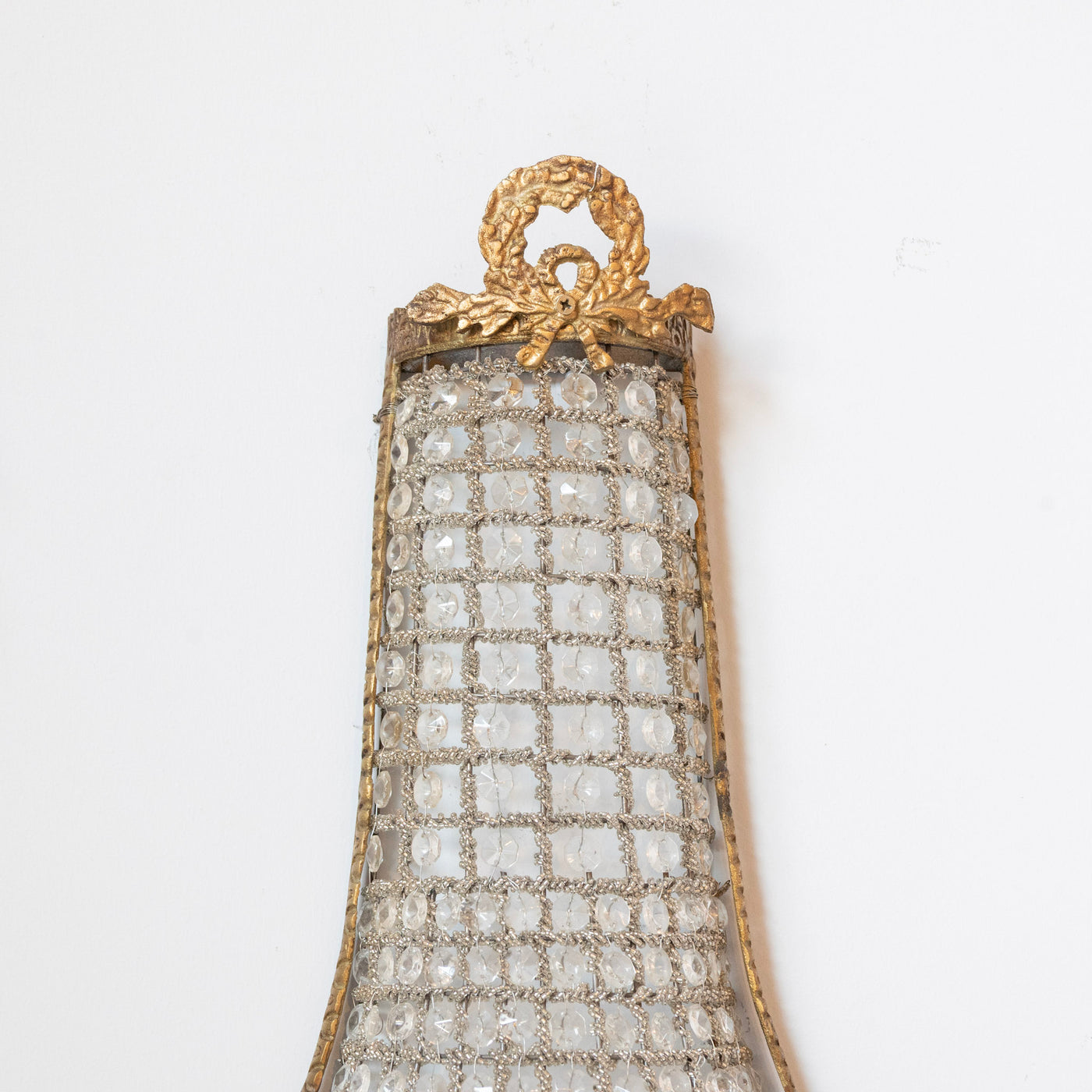 Pair of French Empire Crystal Basket Sconces – Gilded Bronze Trim