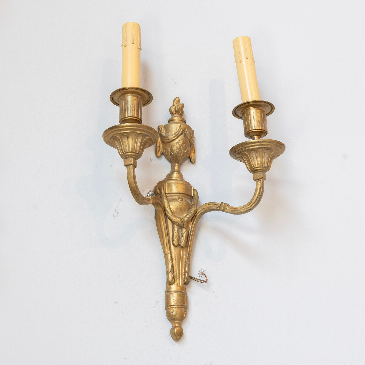 Louis XVI Brass Two-Arm Wall Sconce – Urn & Drapery Motif