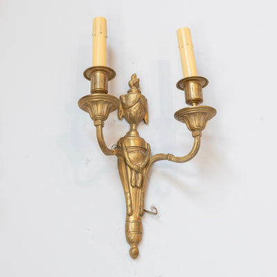 Louis XVI Brass Two-Arm Wall Sconce – Urn & Drapery Motif