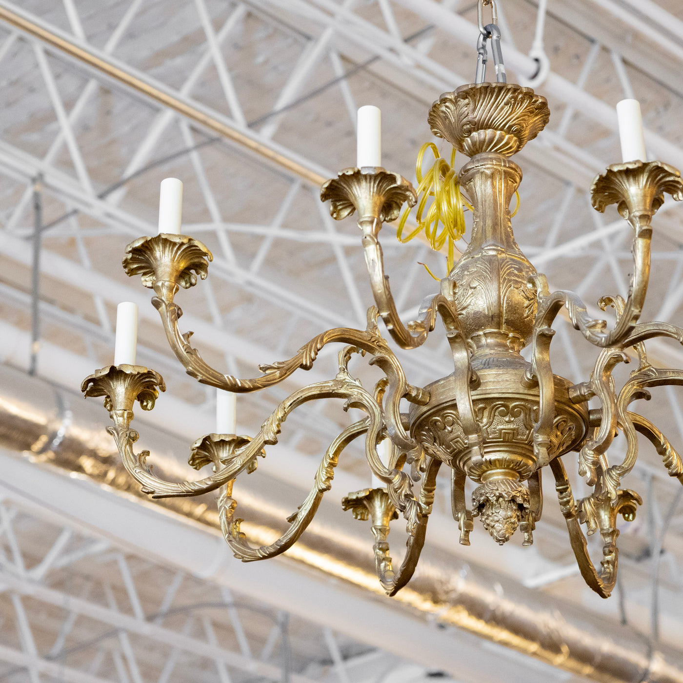 French Ornate Brass Candelabra Chandelier – Scroll Arms with Leaf Carv ...