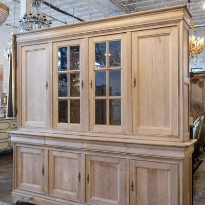 Louis Philippe Breakfront Cupboard – Light Wood Finish with Glass Panel Doors