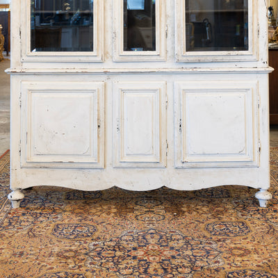 Louis XV Cupboard – Distressed White Finish & Clock Crest