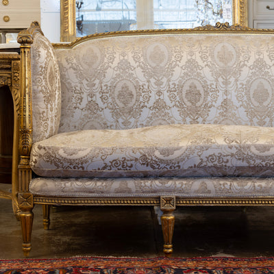 Louis XVI Sofa – Gilded with Damask Upholstery