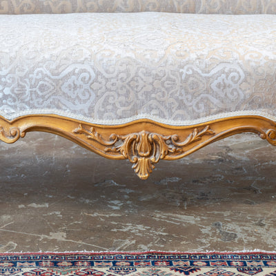 Louis XV Gilded Sofa – Carved Frame & Cream Damask Upholstery