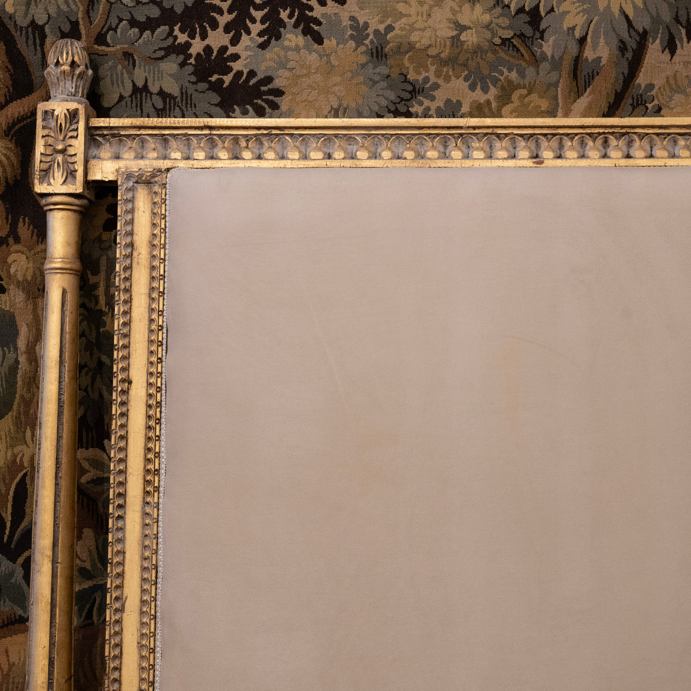 Louis XVI Gilded King Size Bed Set – Carved Frame & Posts with Cream Velvet