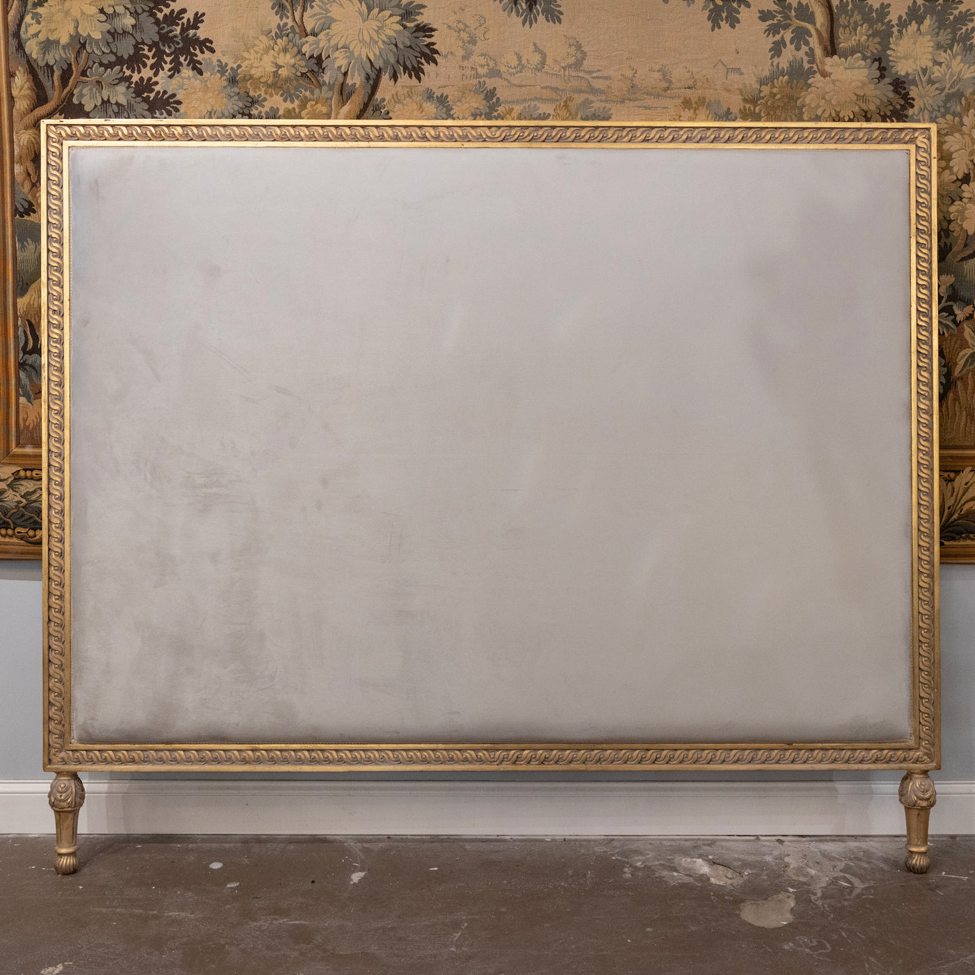 Louis XVI Gilded King Size Headboard – Rope Trim with Light Grey Velvet & Embroidered Back
