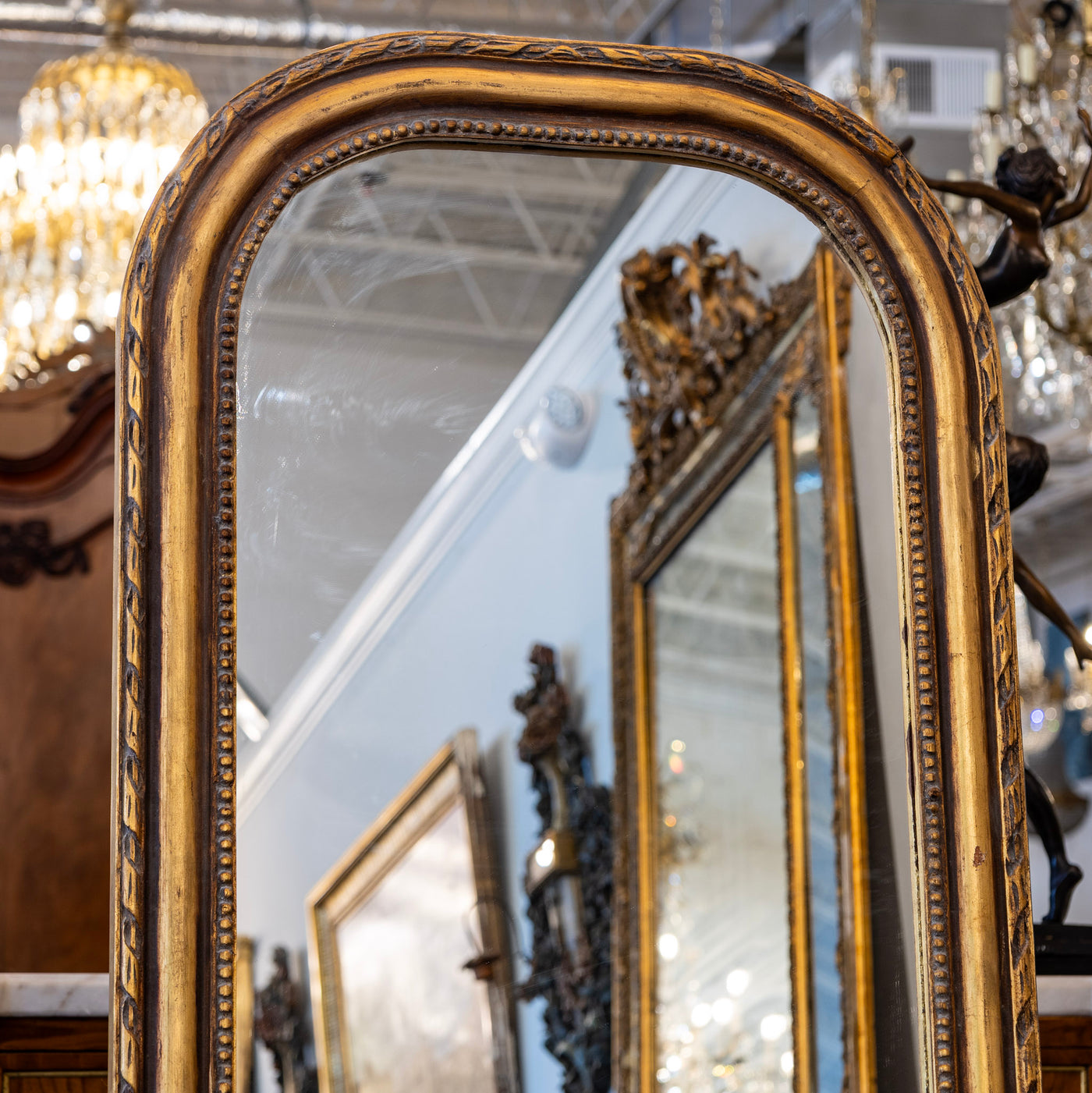 Louis Philippe Mirror – Tall Gold Frame with Rope & Beaded Trim