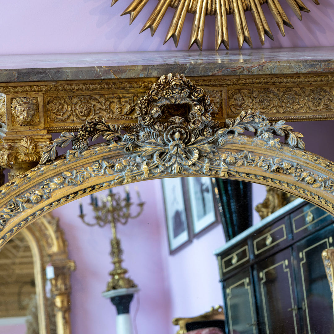 Louis XVI Oval Mirror – Ornate Gilded Floral Carvings – Le Chateau