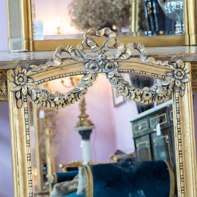 Louis XV Gilded Mirror – Carved Floral Garland & Ribbon Heart Crest - Louis XV Mirror | Le Chateau (Atlanta, GA) • 2