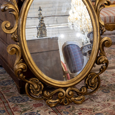 Italian Gilded Oval Mirror – Rococo Carvings