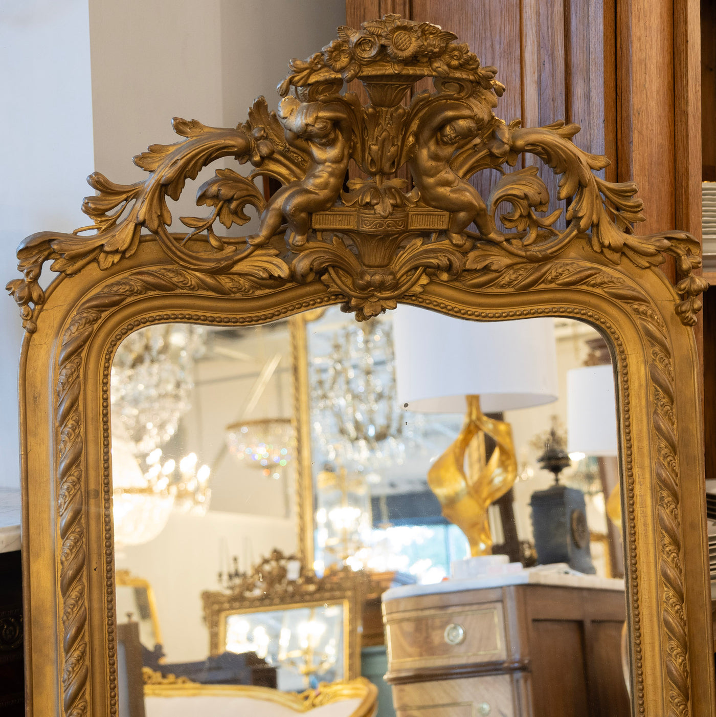 Louis XV Mirror – Gilded Frame with Carved Cherubs