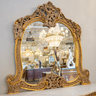 Gilded Rococo Mirror & Console – Ornate Hand-Carved Scrollwork & White Marble Top