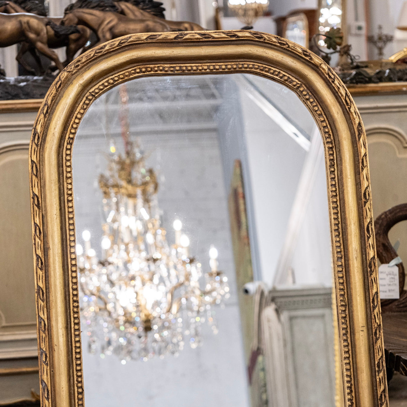 Louis Philippe Narrow Gilded Mirror – Beaded & Rope Carved Trim