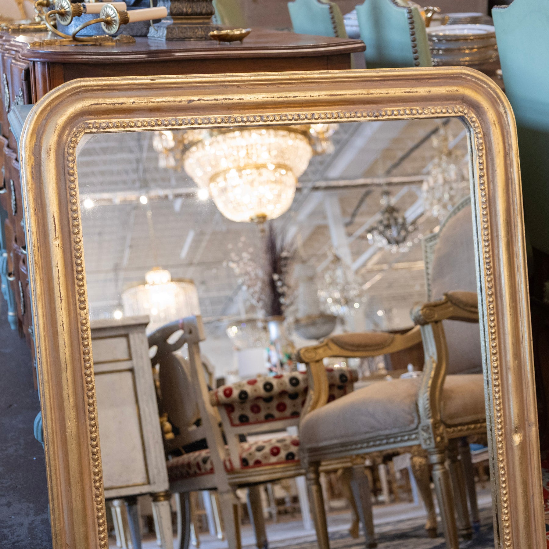 Louis Philippe Gilded Mirror – Wide Rectangular Frame with Beaded Trim ...