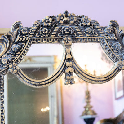 Louis XVI Mirror – Carved Floral Garland Frame with Aged Patina