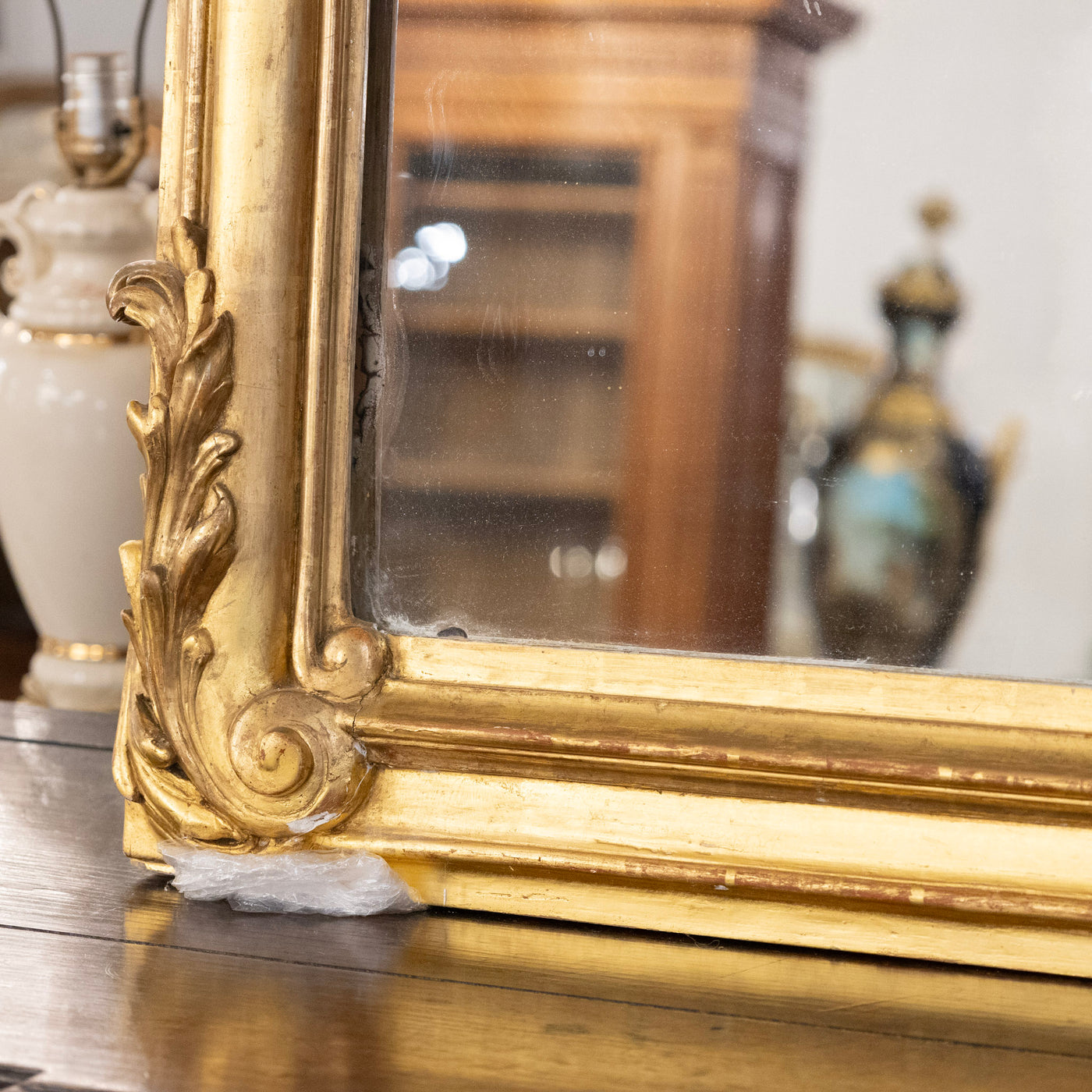 Grand 17th Century French Gilded Mirror – Ornate Rococo Crest & Floral Carvings