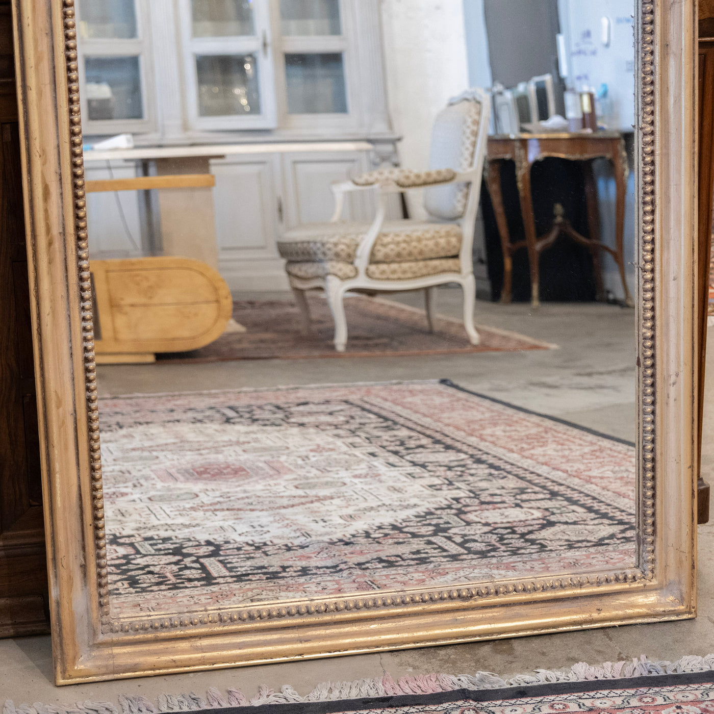 Louis Philippe Tall Gilded Mirror – Beaded Frame with Crest