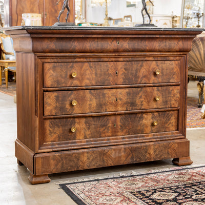 Louis Philippe Burl Wood Chest – Black Marble Top & Brass Hardware
