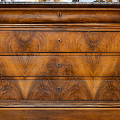 Louis Philippe Burl Wood Chest – Black Marble Top & Keyhole Detail