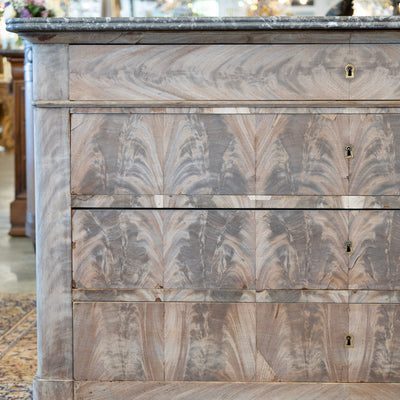 Louis Philippe Stripped Burl Wood Chest – Black Marble Top