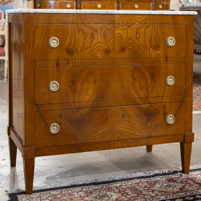 Art Deco 3-Drawer Chest – Burl Wood & White Marble Top