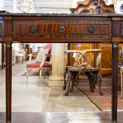Louis XVI Demilune Console Table – Black Marble Top & Bronze Pulls