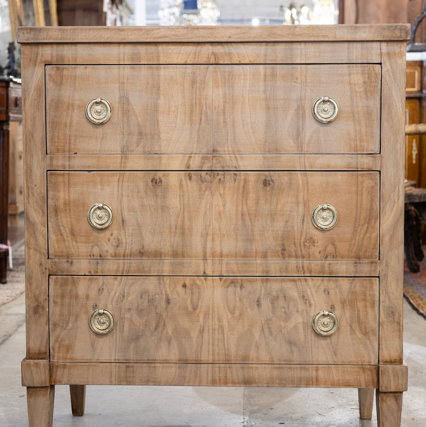 Art Deco Nightstand – Stripped Wood & Brass Pulls