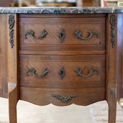Louis XV Demilune Commode – Marble-Top & Cabriole Legs