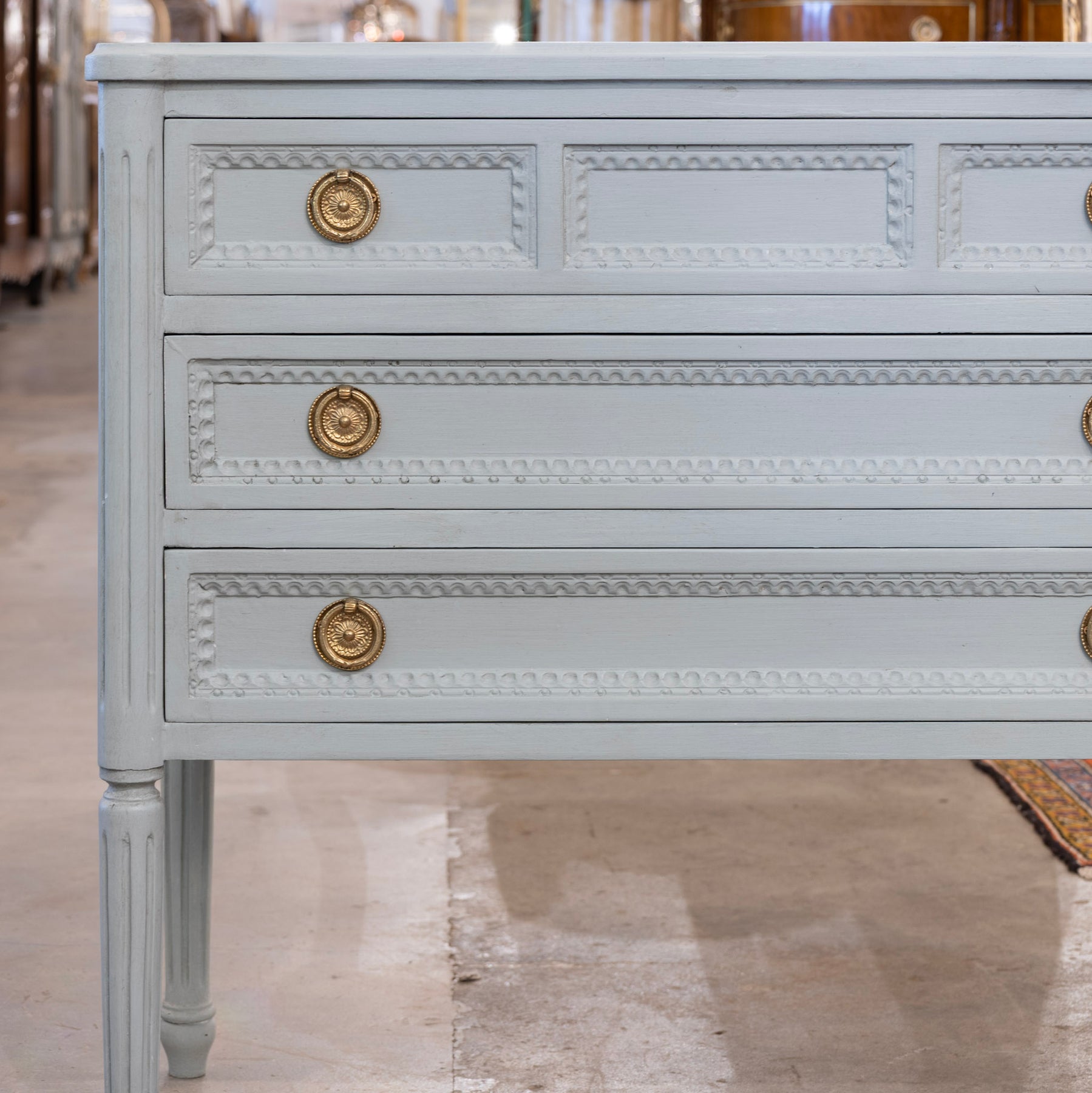 Swedish 3-Drawer Nightstand – Beaded Trim & Rounded Corners in Soft Gr ...
