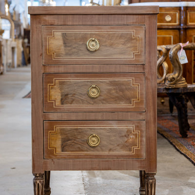 Louis XVI 3-Drawer Nightstand – Stripped Burl Wood Finish