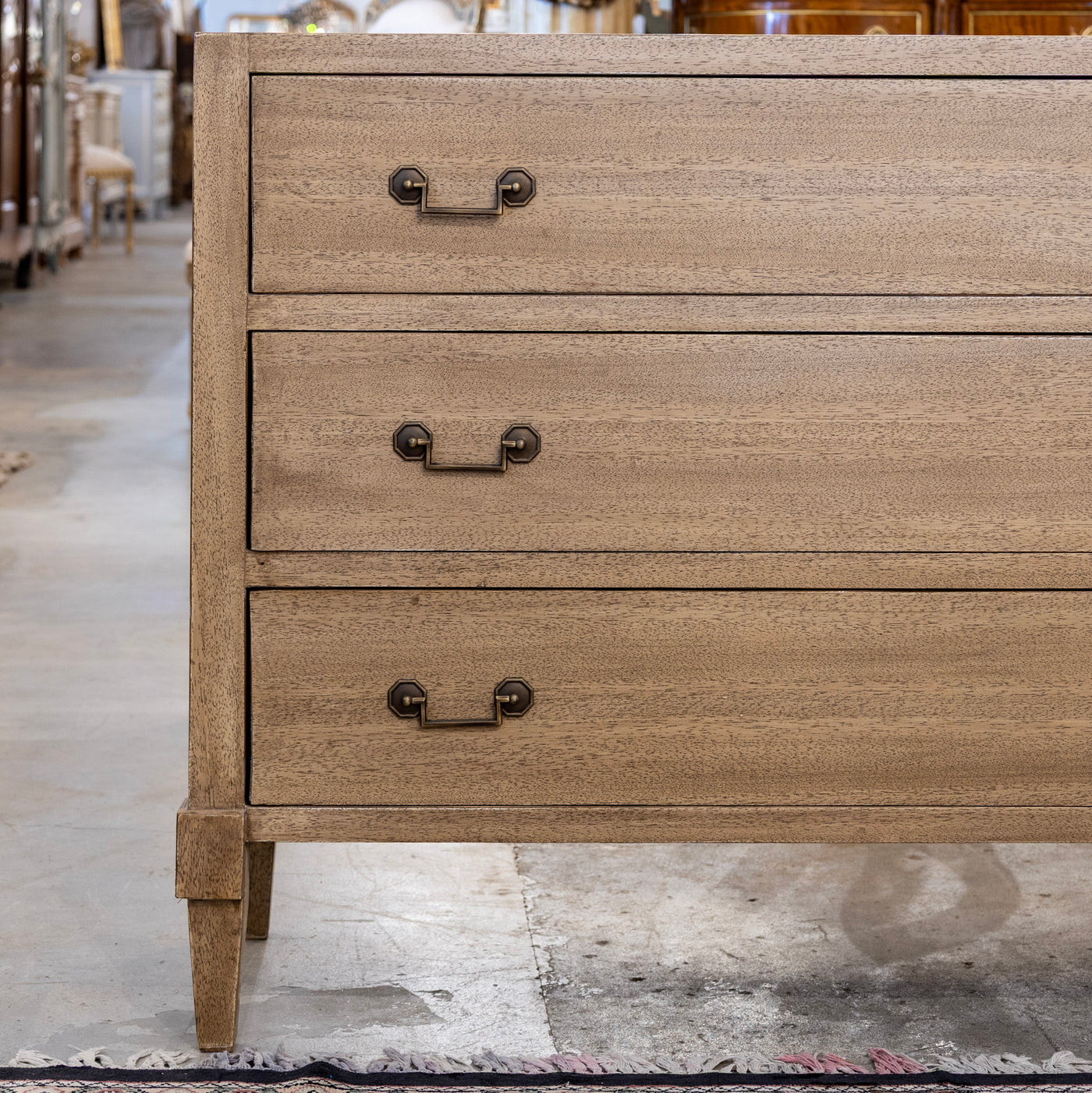 Louis XVI 3-Drawer Nightstand – Light Wood Finish & Tapered Legs