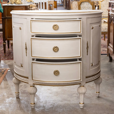 Swedish Demilune Chest – White with Gold Trim