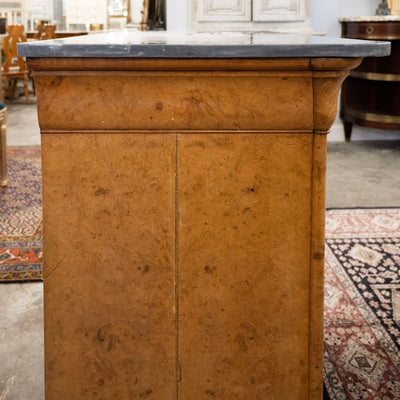 Louis Philippe Burl Wood Chest – Floral Drawer Detail & Black-Grey Marble Top