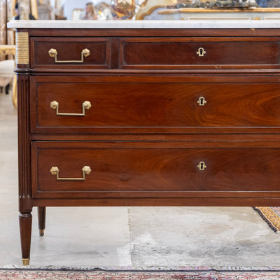 Louis XVI St. Charles 3-Drawer Chest – Burl Wood & White Marble Top