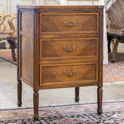Louis XVI Burl Wood Nightstand – Leaf Brass Pulls