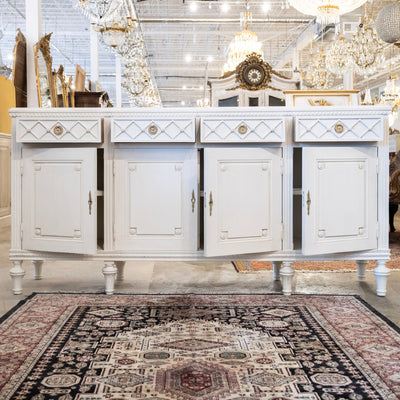 Swedish Four-Door Sideboard –  Lattice Carved Detail in Dove White
