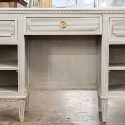 Swedish Painted Vanity – Fluted Drawers & Open Shelf in French Grey