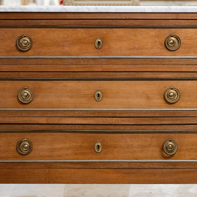 18th century Louis XVI Chest – Brass Trim & White Marble Top