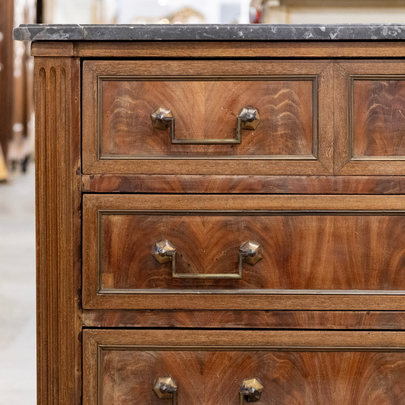 18th Century Louis XVI Dark Wood Chest – Black Marble Top