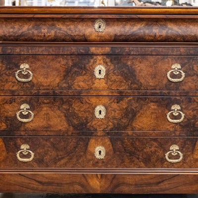 Louis Philippe Marbled Burl Wood Chest – Ornate Pulls