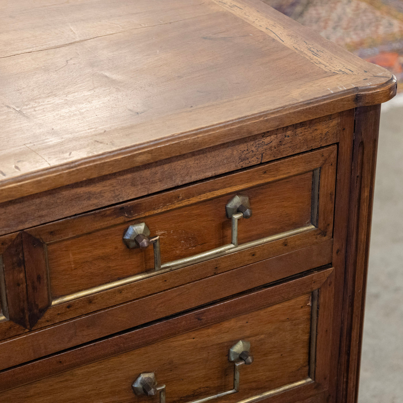 18th Century Louis XVI Wood Chest – Brass Trim & Square Pulls