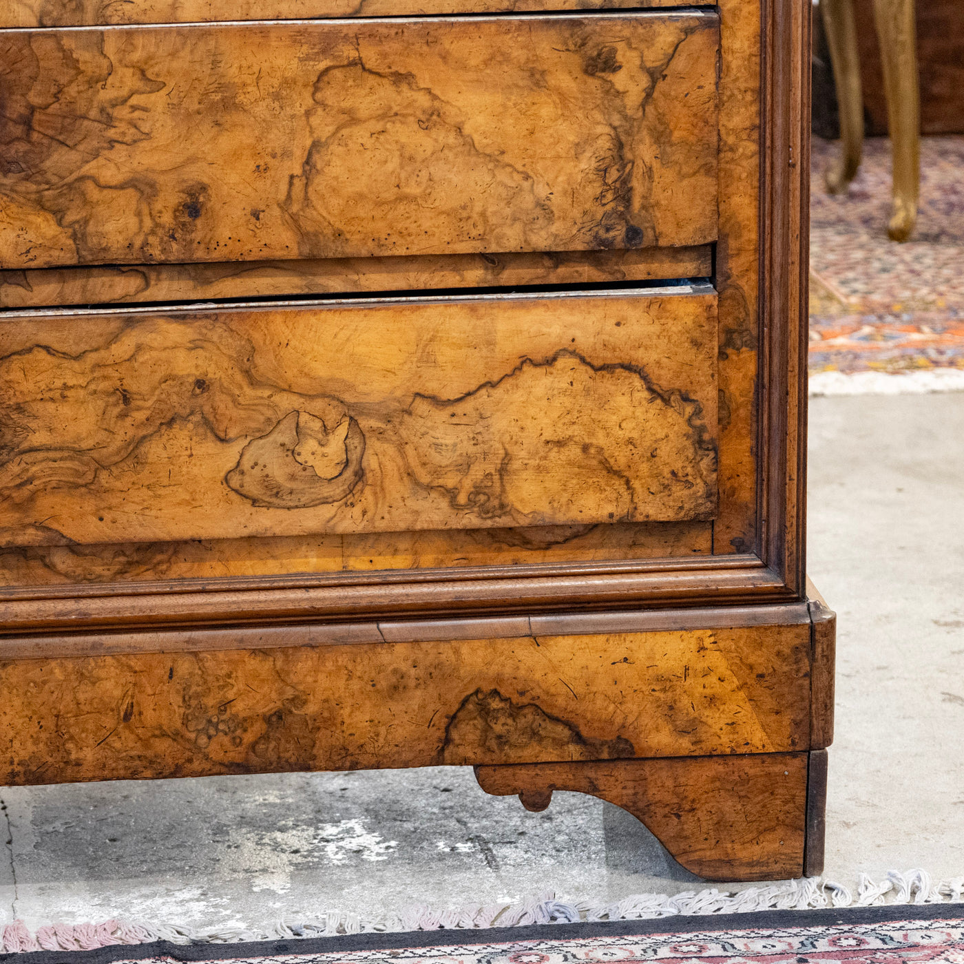 Louis Philippe Marbled Burl Wood Chest – Black Marble Top