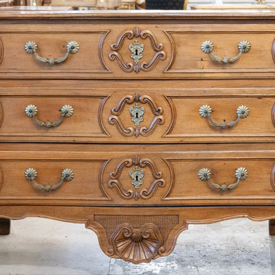18th Century Wood Chest – Hand-Carved Details & Brass Rosette Pulls