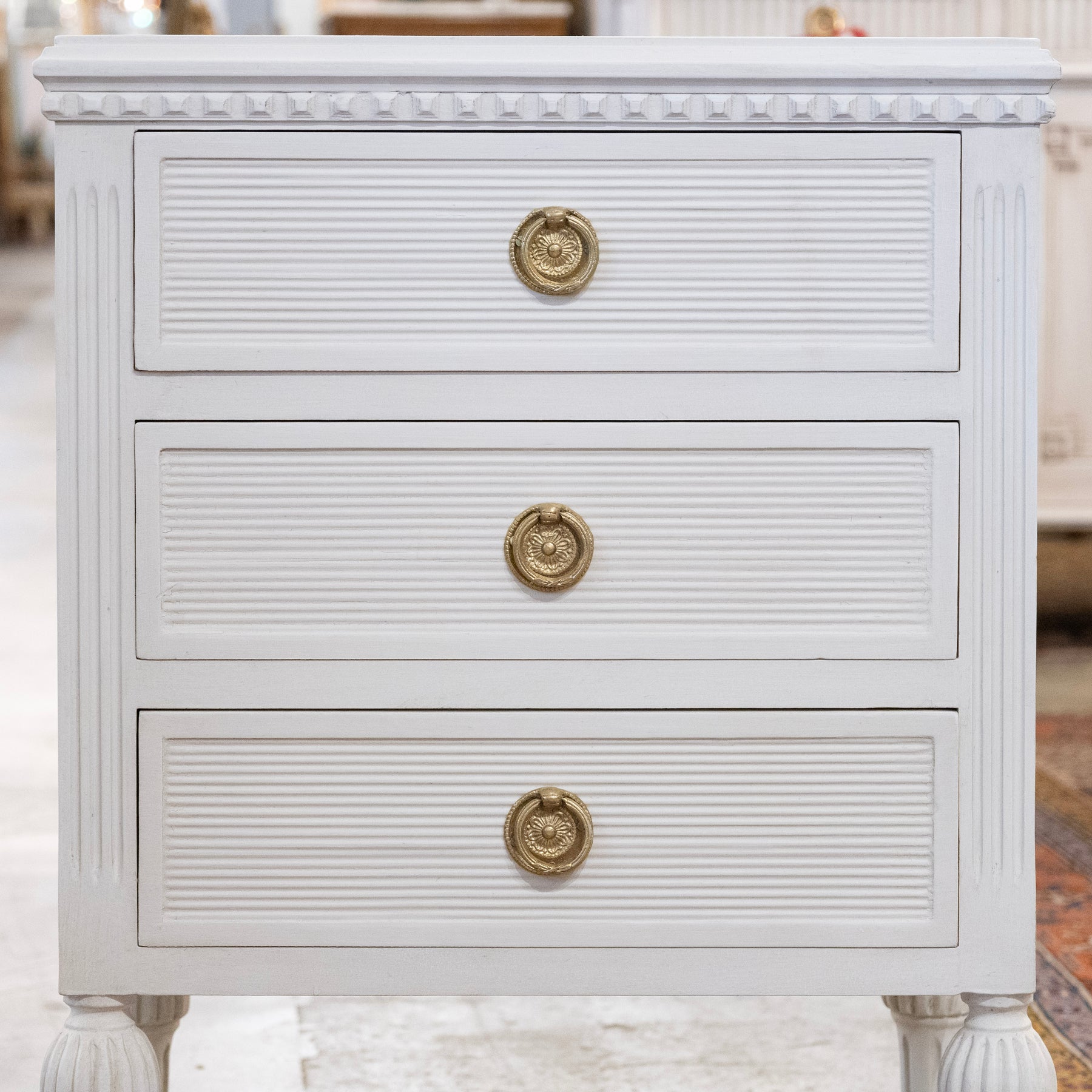 Swedish 3-Drawer Nightstand – Reeded Trim & Ballerina Legs in Dove Whi ...