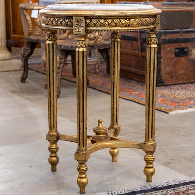 Louis XVI Side Table – Carved Trim & White Marble Top