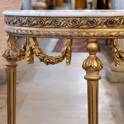Louis XVI Demilune Console – Carved Detailing & White Marble Top